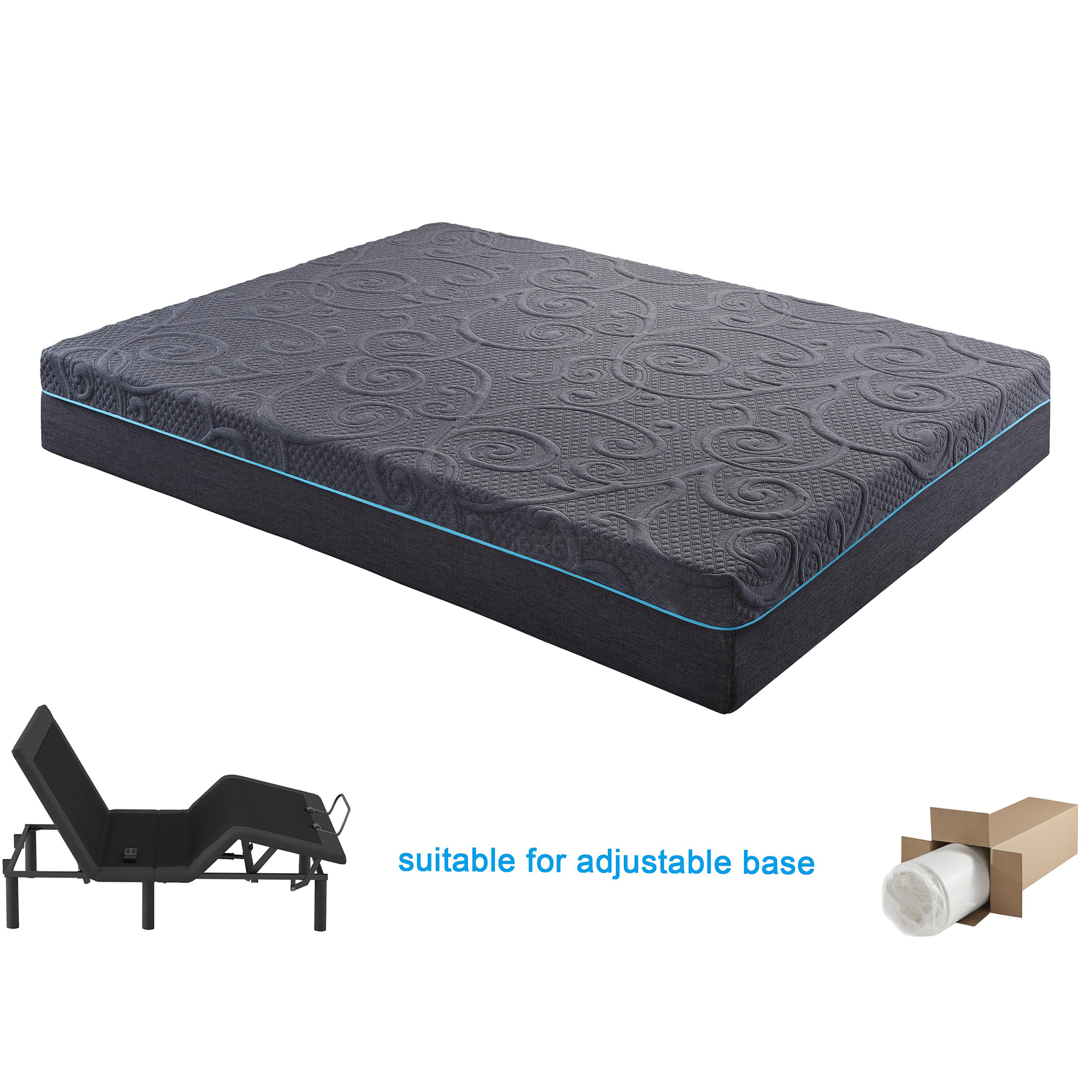JERFIT 11 Inch King Size Hybrid Mattress in a Box, Medium Firm Gel Memory Foam with Pocket Springs, Breathable Dark Gray Bed Mattress for Support Pressure Relief