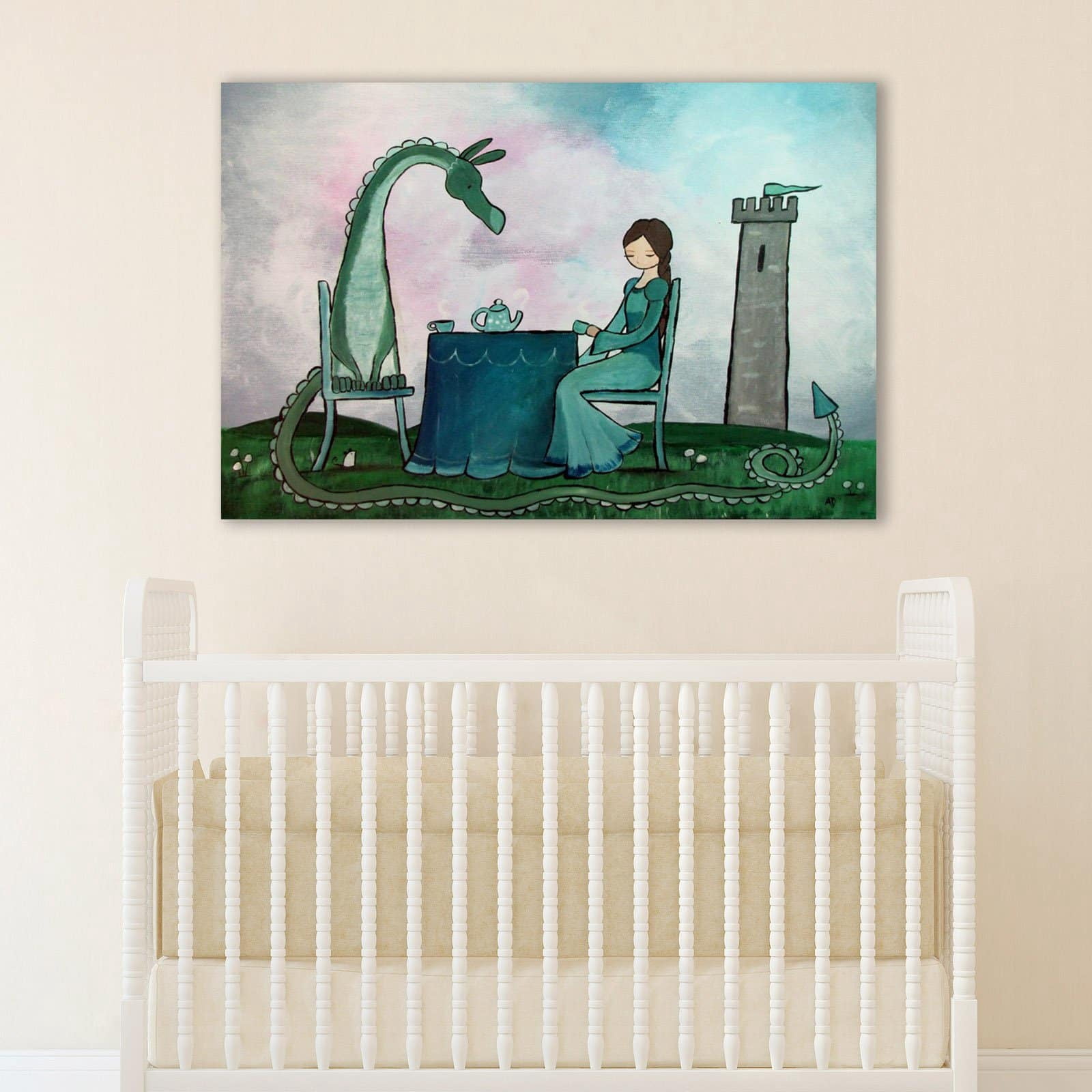 Marmont Hill "Tea with a Dragon" by Andrea Doss Painting Print on Wrapped Canvas