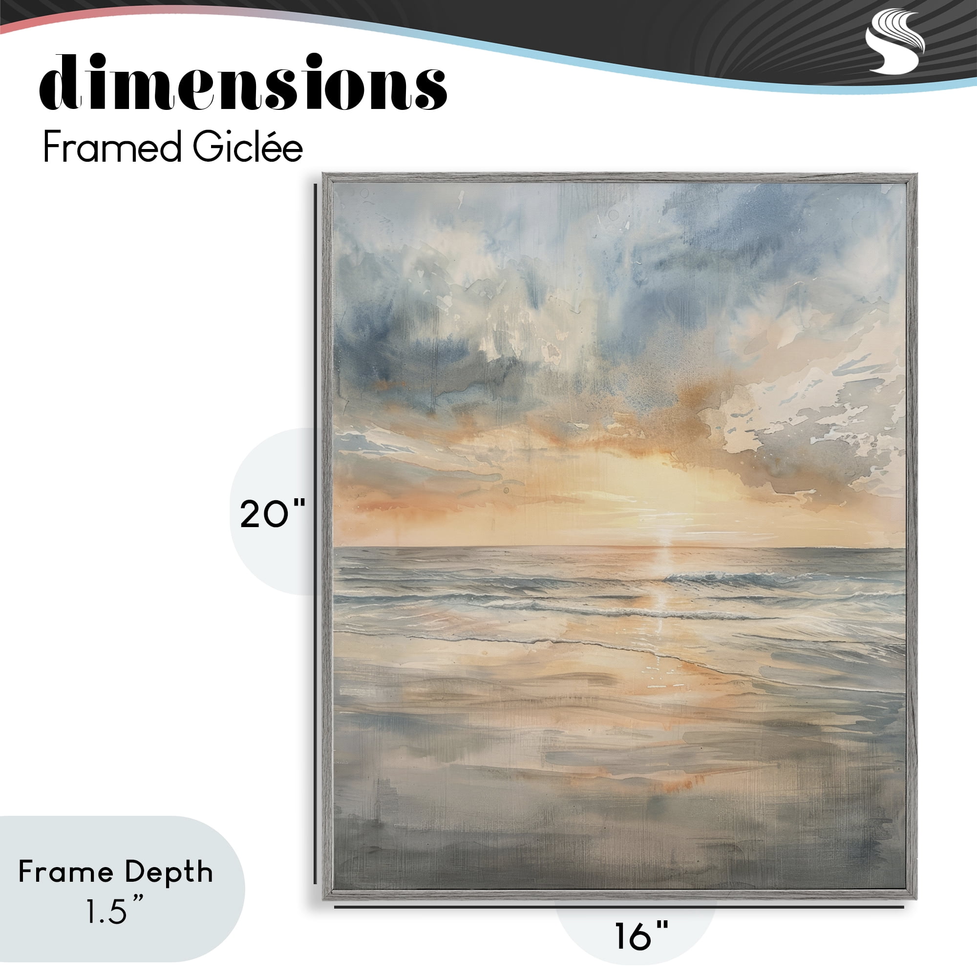 Stupell Industries Coastal Sunset over Gentle Waves Gray Framed Giclee Art, design by Petal Prints Design