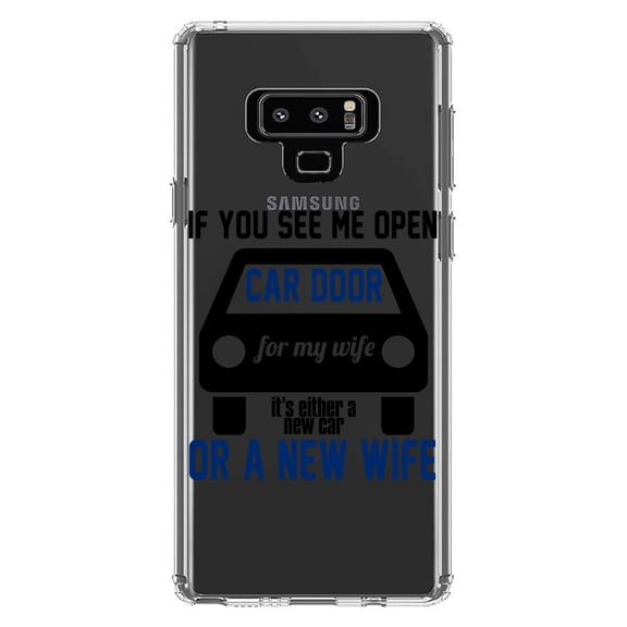 DistinctInk Clear Shockproof Hybrid Case for Samsung Galaxy Note 9 - TPU Bumper Acrylic Back Tempered Glass Screen Protector - If Open Car Door, New Car or New Wife