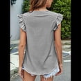 thumbnail image 4 of Blusas Casuales para Mujer, Blusas de Corta con Cuello Redondo y Volantes. Negro L, 4 of 10