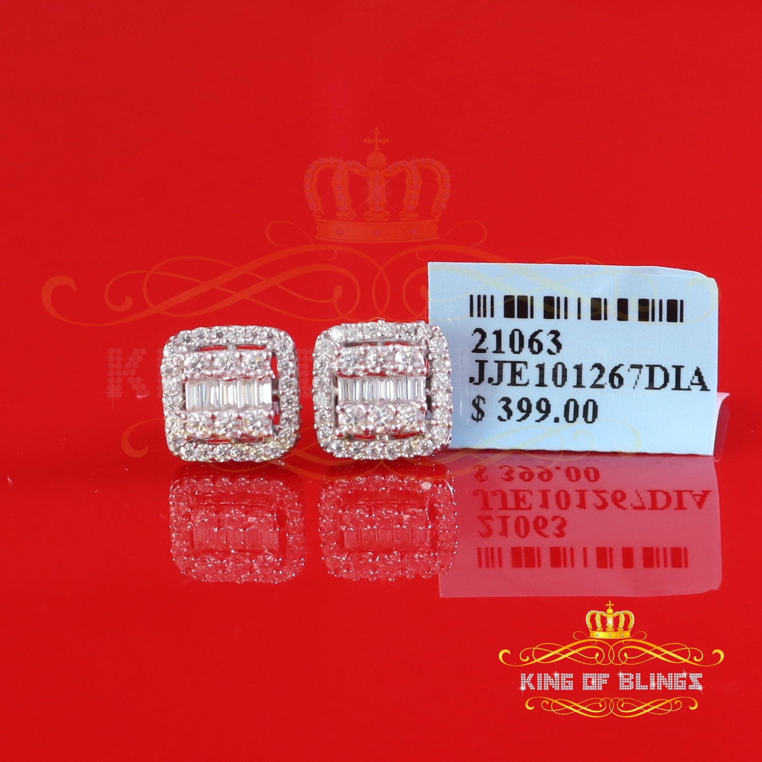 King of Bling's Men's/Womens 925 Silver Yellow 1.10ct VVS 'D' Moissanite Square Stud Earrings