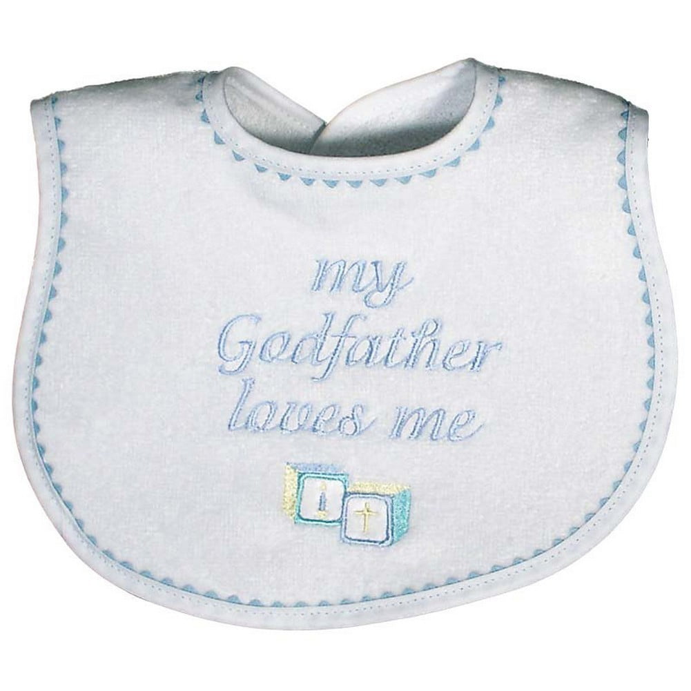Baby Boys "My Godfather Loves Me" Embroidered Bib, Blue by Raindrops