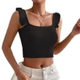 thumbnail image 1 of Camiseta sin mangas con tirantes y volantes para mujer, camiseta sin mangas con ombligo corto expuesto, delgada, acanalada, verano, 1 of 5