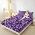 thumbnail image 4 of Manfei Cheetah Pattern Queen Sheet Sets,Jungle Leopard Flat Sheet,Purple Black Queen Fitted Sheet For Girls Kids,Luxury Bedroom Decor,4 Pieces, 4 of 7