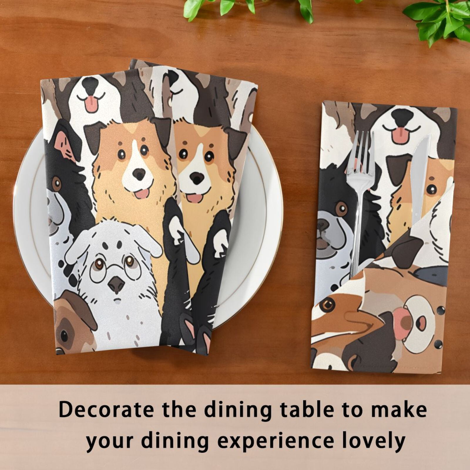 JSTEL Cute Dog Prints Puppy Animal Cloth Napkins Set of 6, 20x20 Inch Washable and Reusable Napkin for Decoupage Dinner Party Everyday Use
