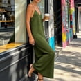 thumbnail image 3 of Hulanddfd Women's Dress V-Neck Halter Sleeveless Solid Color Backless Dress Green Size S, 3 of 4