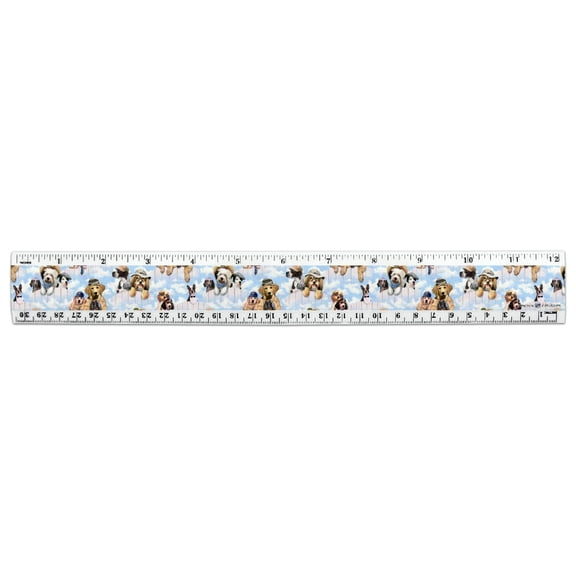 Dogs Puppies Club Pattern 12 Inch Standard and Metric Plastic Ruler