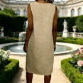 thumbnail image 4 of Vestido de Lino Casual Multi-Color Suelto V-Cuello Ruffled para las Mujeres, Manga Larga Cuello Redondo Primavera Verano de Moda de Todos los Días, 4 of 7
