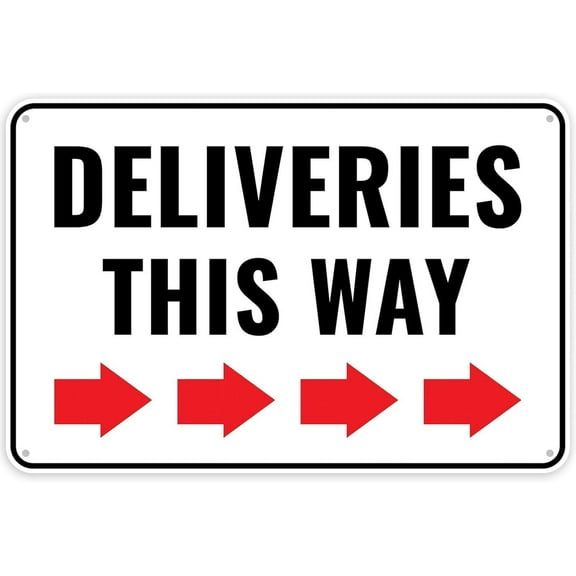 Metal Tin Sign Deliveries This Way Sign Right Arrow, 12 x 8 Inches - Packages Delivery Here Sign - Delivery Driver Instructions