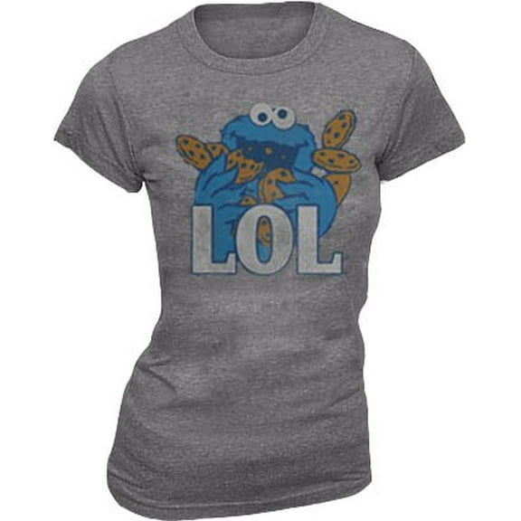 Sesame Street Cookie Monster LOL Heather Gray Juniors T-Shirt