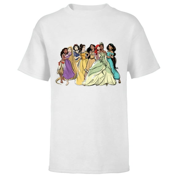Disney Princess Group Pencil Sketch - Short Sleeve T-Shirt for Kids - Customized-White