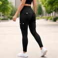 thumbnail image 6 of Women Solid Denim Yoga Pants High Waist Butt Lifting High Stretch Slim Fit Workout Sports Active Pants Black XL, 6 of 8