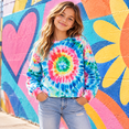 thumbnail image 4 of Lanbubble Girls Long Sleeve Shirt Tie Dye Graphic Top Casual Crew Neck Relaxed Fit Shirts for Kids 7 12 Years, 4 of 9