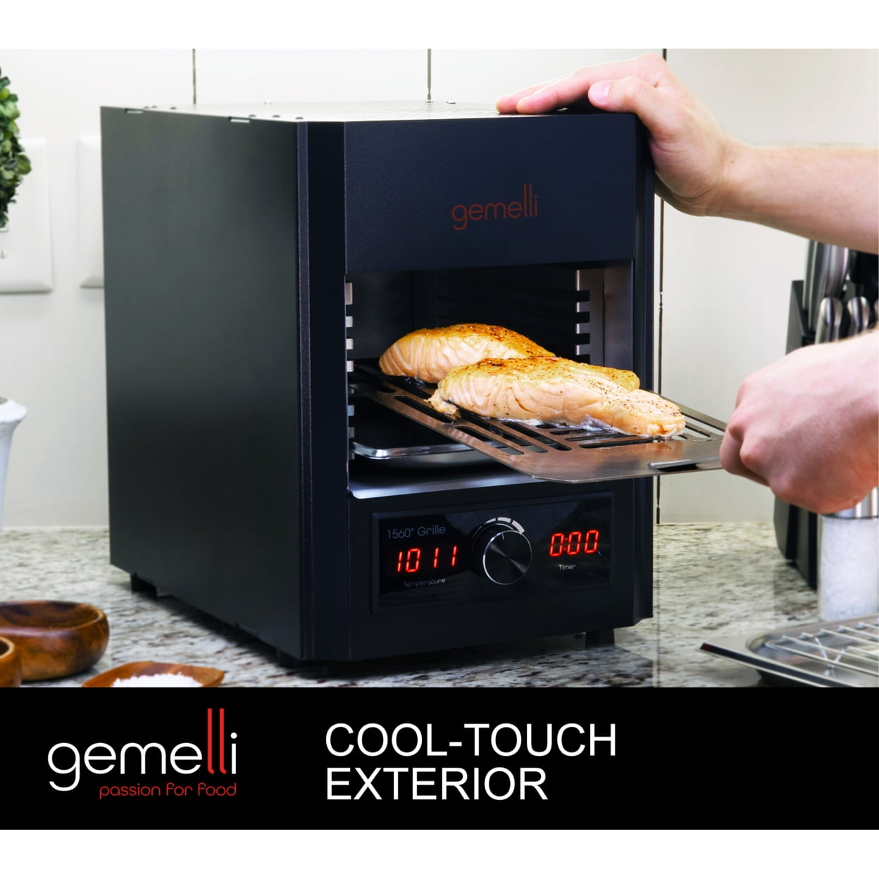 Gemelli Gourmet Steak Grille (1600 Watt), Infrared Superheating Up to 1560 Degrees, Cool-Touch Exterior, Electric Grill (Black)