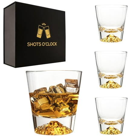 

LEMONSODA Whiskey Glasses - Crystal Clear Gold Heavy Base Bourbon Glasses (10 fl/oz) - Set of 4 Glasses | SC2027