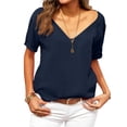 thumbnail image 2 of Dwralegc Deep V Neck Tops for Women Lightweight Casual T Shirt Summer Short Sleeve V-Neck Tops Tee Loose Fit Fashion Shirts Clothes Navy L, 2 of 5