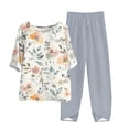 thumbnail image 2 of Yuwull Matching Sets for Women,Plus Size Lounge Two Piece Linen Outfits Floral Print Elegant Short Sleeve Tunic Top and Baggy Capris Pants Loose Casual Pajamas Sets S-4XL On Clearance, 2 of 5