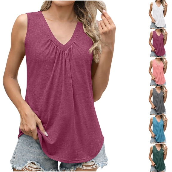 Dxzfnsa Womens Tank Tops Workout Tees Spring Summer Clothes Fashion Outfits V Neck Sleeveless Loose Fit Casual Shirts S-2XL