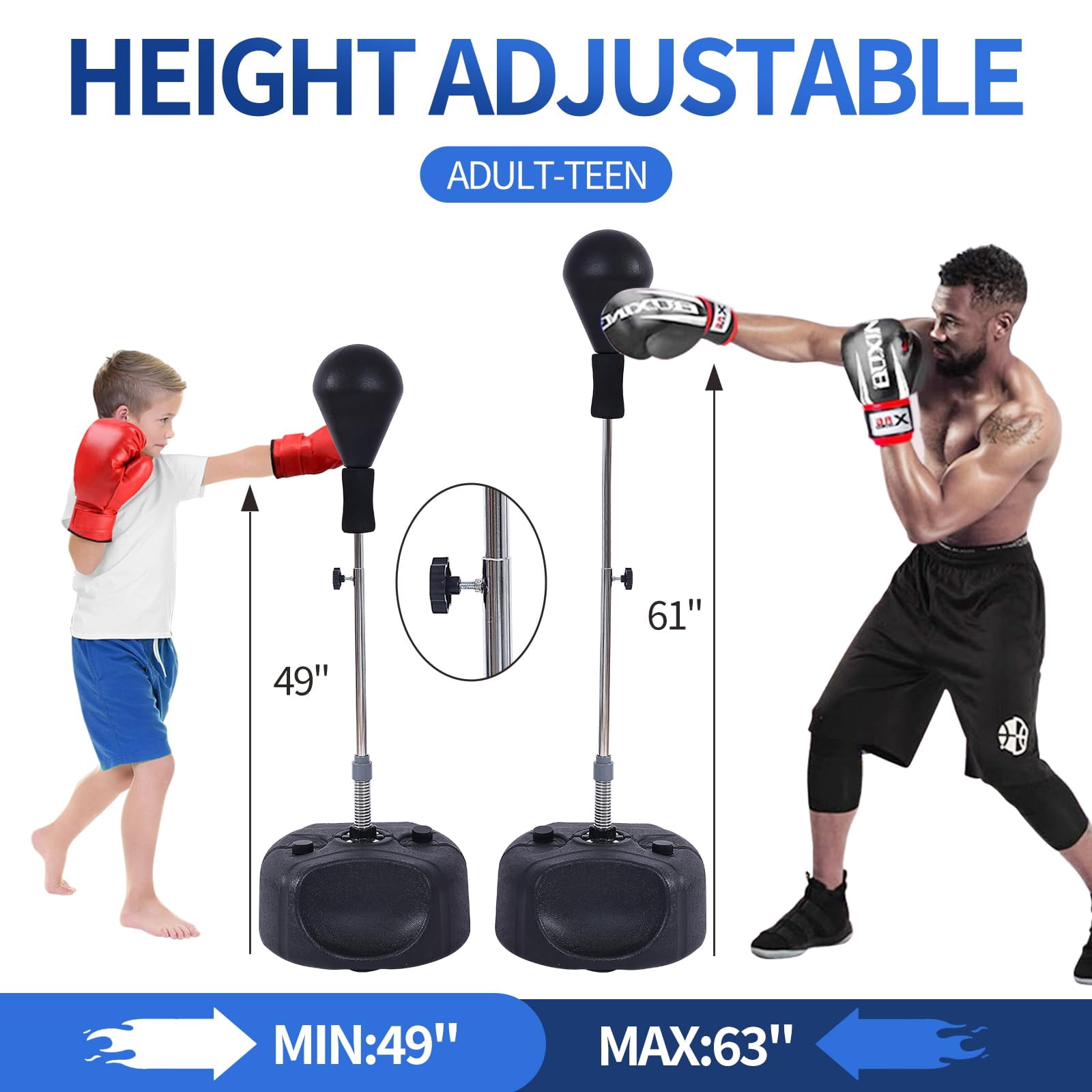 Punching Bag With Stand  Heavy Boxing Height Adjustable Reflex Bar And Speed For Adults & Home Gym Equipment Mma Fitness (black)