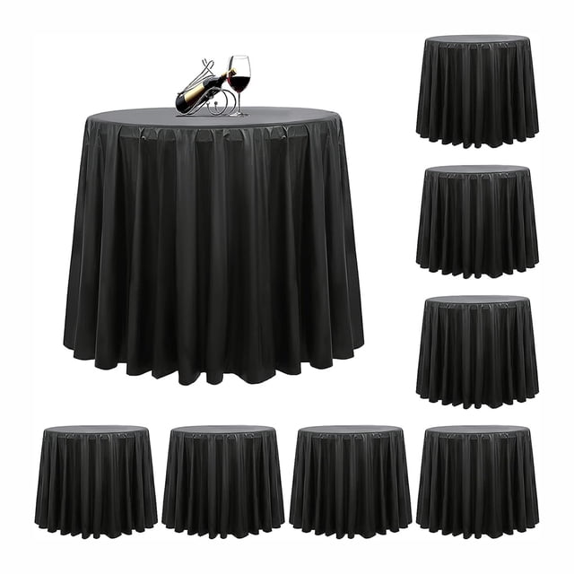 Elegantes manteles de plástico de varios colores, 8 piezas de 84 pulgadas, manteles redondos negros para fiestas de barbacoa, bodas al aire libre, calidad superior