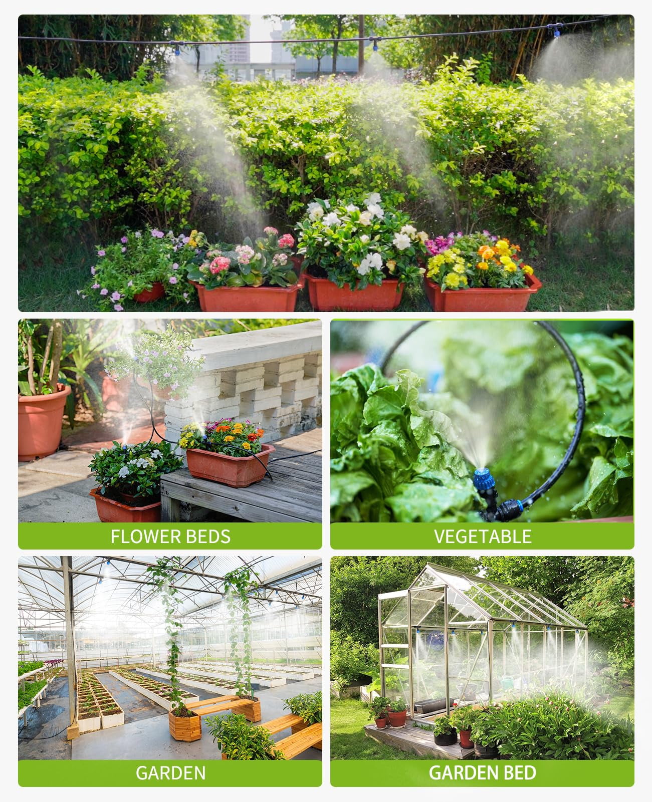 59FT Greenhouse Misting Drip Irrigation Kit with Water Timer Automatic Garden Watering System
