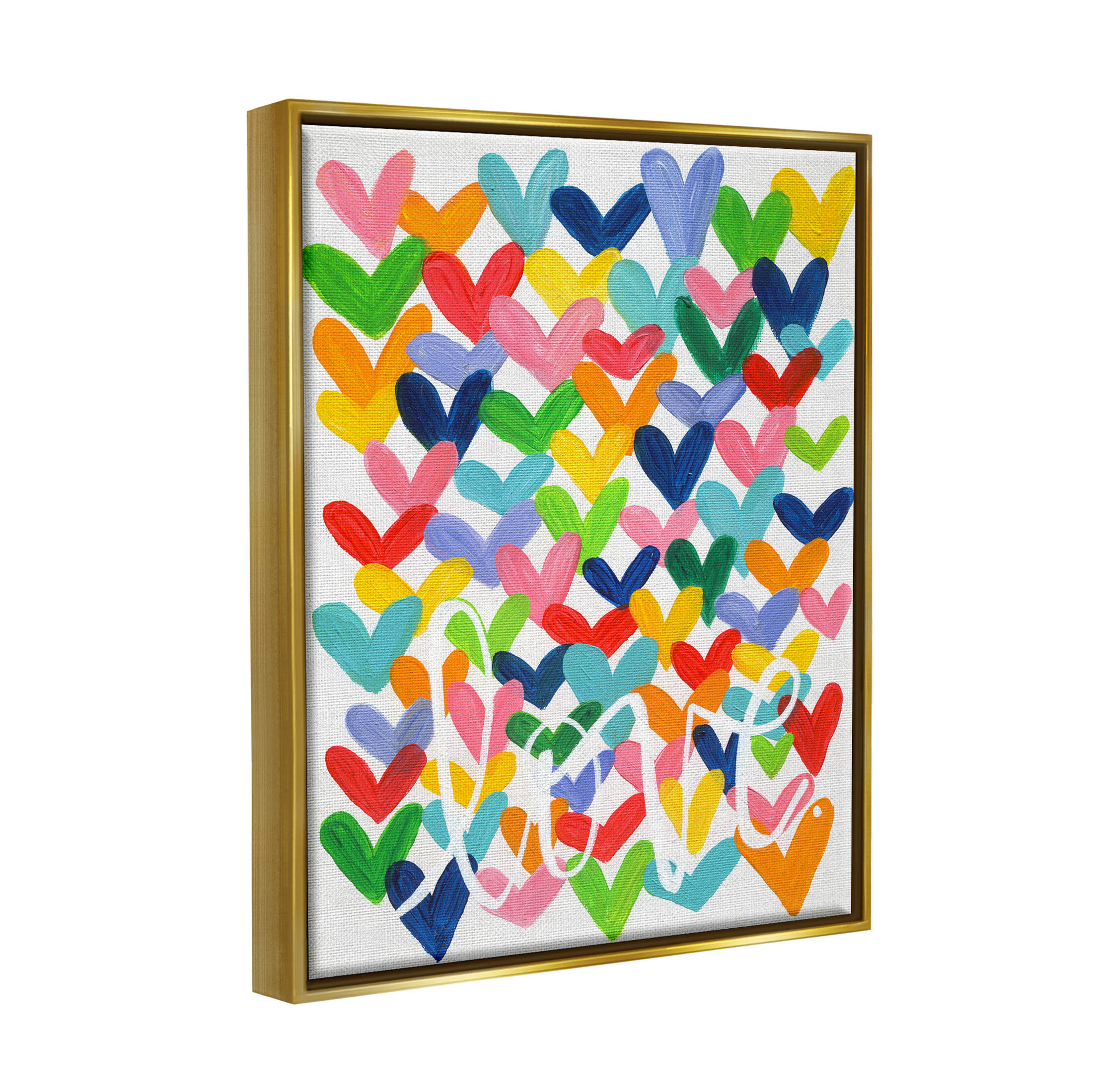 Stupell Industries Whimsical Love Hearts Pattern Graphic Art Metallic Gold Floating Framed Canvas Print Wall Art, Design by Alli Rogosich