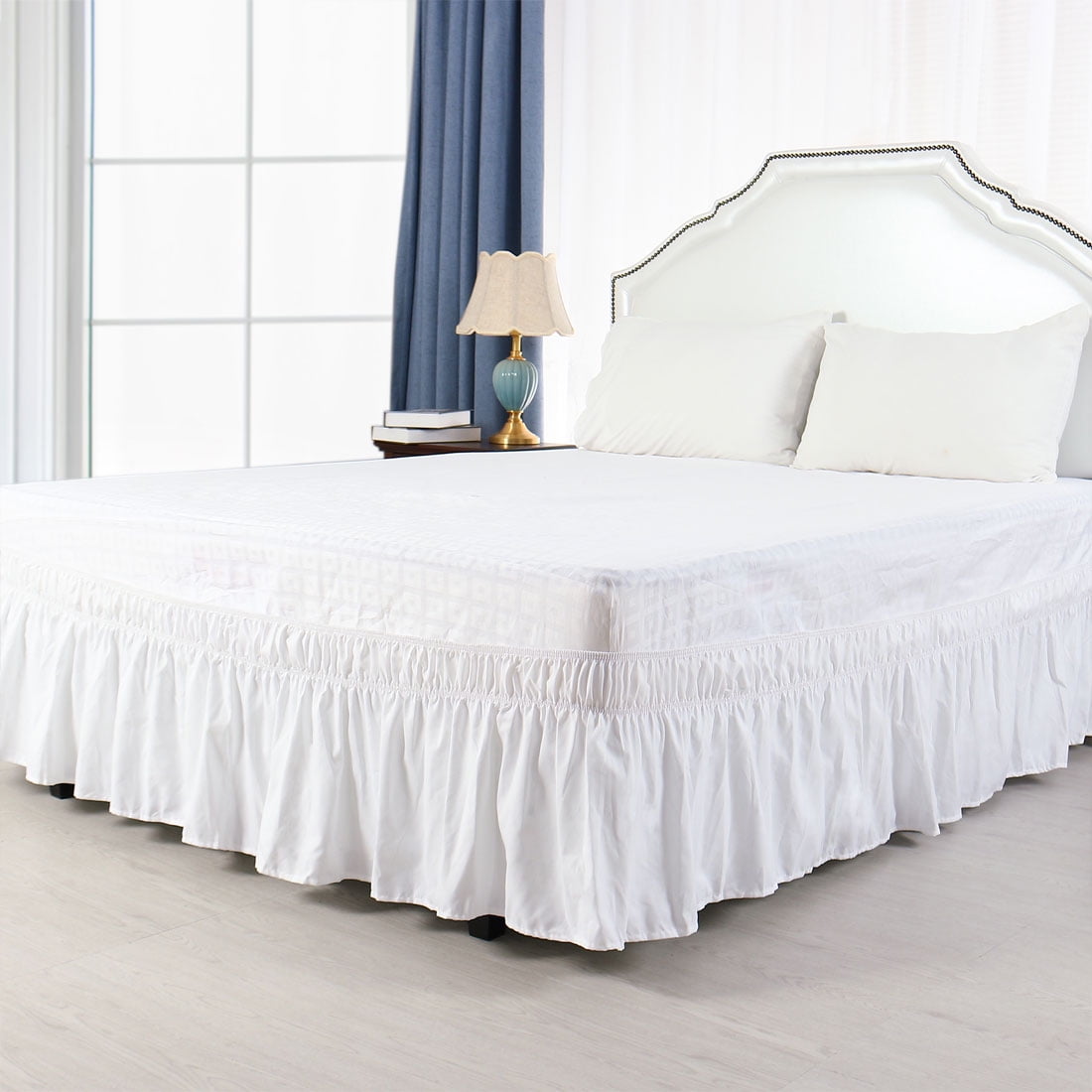 Unique Bargains Polyester Elastic Dust Ruffled Bed Skirt with 15" Drop Twin Snow White