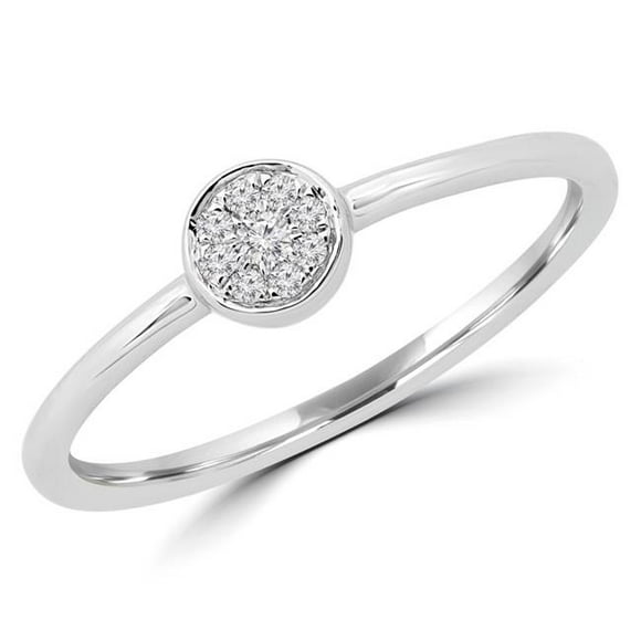 Majesty Diamonds MDR190068-7 0.05 CTW Round Diamond Promise Bezel Cluster Engagement Ring in 14K White Gold - Size 7