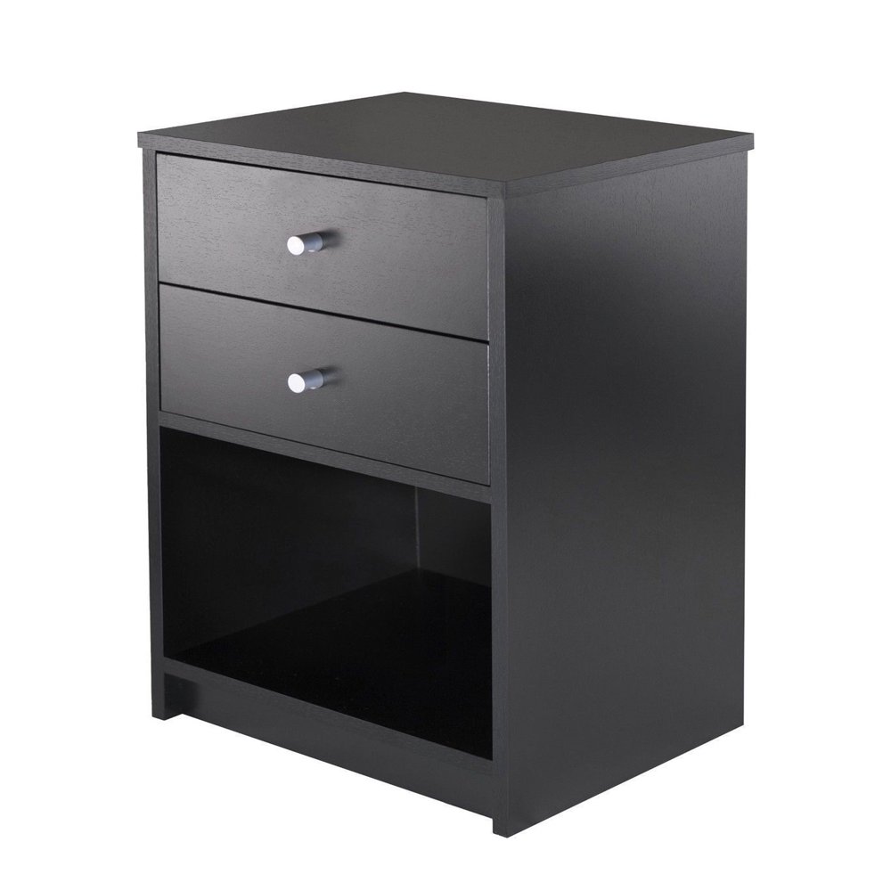 FCH UBesGoo 2 Drawers Wooden Nightstand in Black Finish Bedside Table