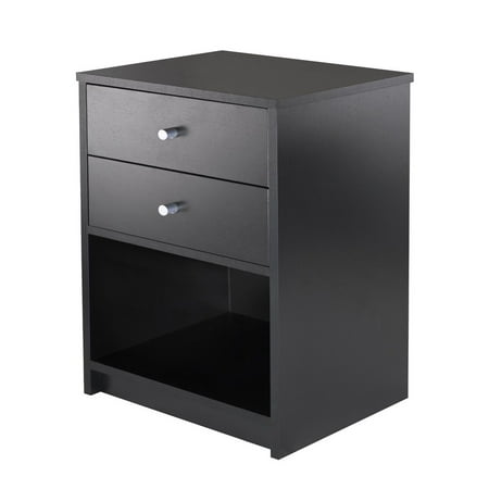 FCH UBesGoo 2 Drawers Wooden Nightstand in Black Finish Bedside Table Bedroom Best (Best Place For Bedroom Furniture)