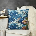 thumbnail image 2 of SHANXI  Throw Pillow Covers Japan Crane Bird Blue Sea Wave Flowers Design Square Pillowcase for Home Decor Sofa Car Bedroom Pillow case  24x24in, 2 of 5