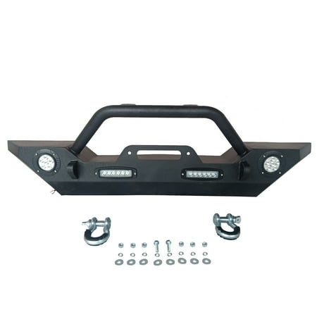 Motoos Front Bumper Built-in LED Lights Replacement for 2007-2018 Wrangler JK Black Steel Car RD-Bumper-0009