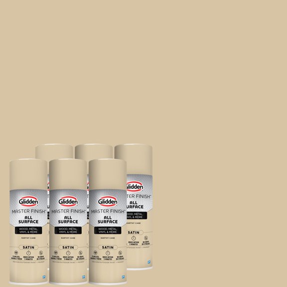 Glidden Master Finish 12 oz. Satin Earthy Cane Interior/Exterior All Surface Spray Paint and Primer, 6 Pack
