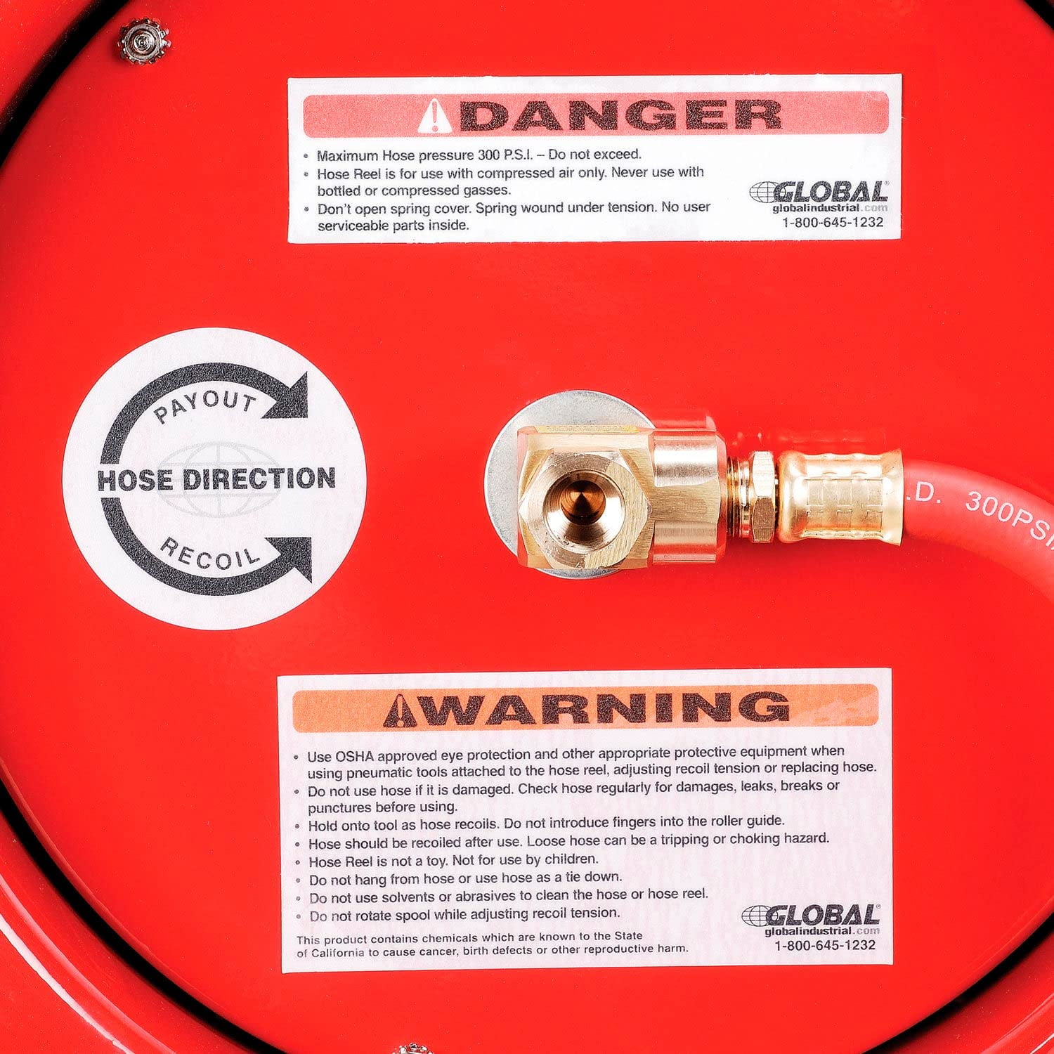 Industrial Grade Retractable Reel, 3/8"x 25' Hose, 300 PSI