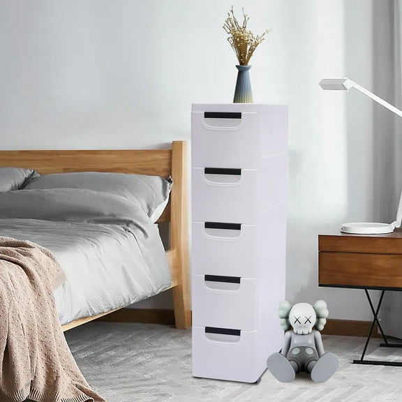 Dwellnix Narrow 5-Drawer Storage Cabinet with Smooth Pull-Out Drawers for Bedroom, Office, or Kids' Room, Space-Saving Design