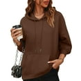 thumbnail image 6 of Women's Fashion Oversized Drop Shoulder Long Sleeve Sweatshirt Solid Color Hooded Sweatshirt for Casual Wear,Coffee,M, 6 of 6
