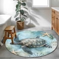 thumbnail image 4 of Area Rug 48in, Nautical Sea Turtle Ocean Starfish Conch Floor Carpet Living Room Rug, Vintage Map Blue Gradient Non-Slip Welcome Mat Indoor Rugs for Bedroom Dining Room, 4 of 9