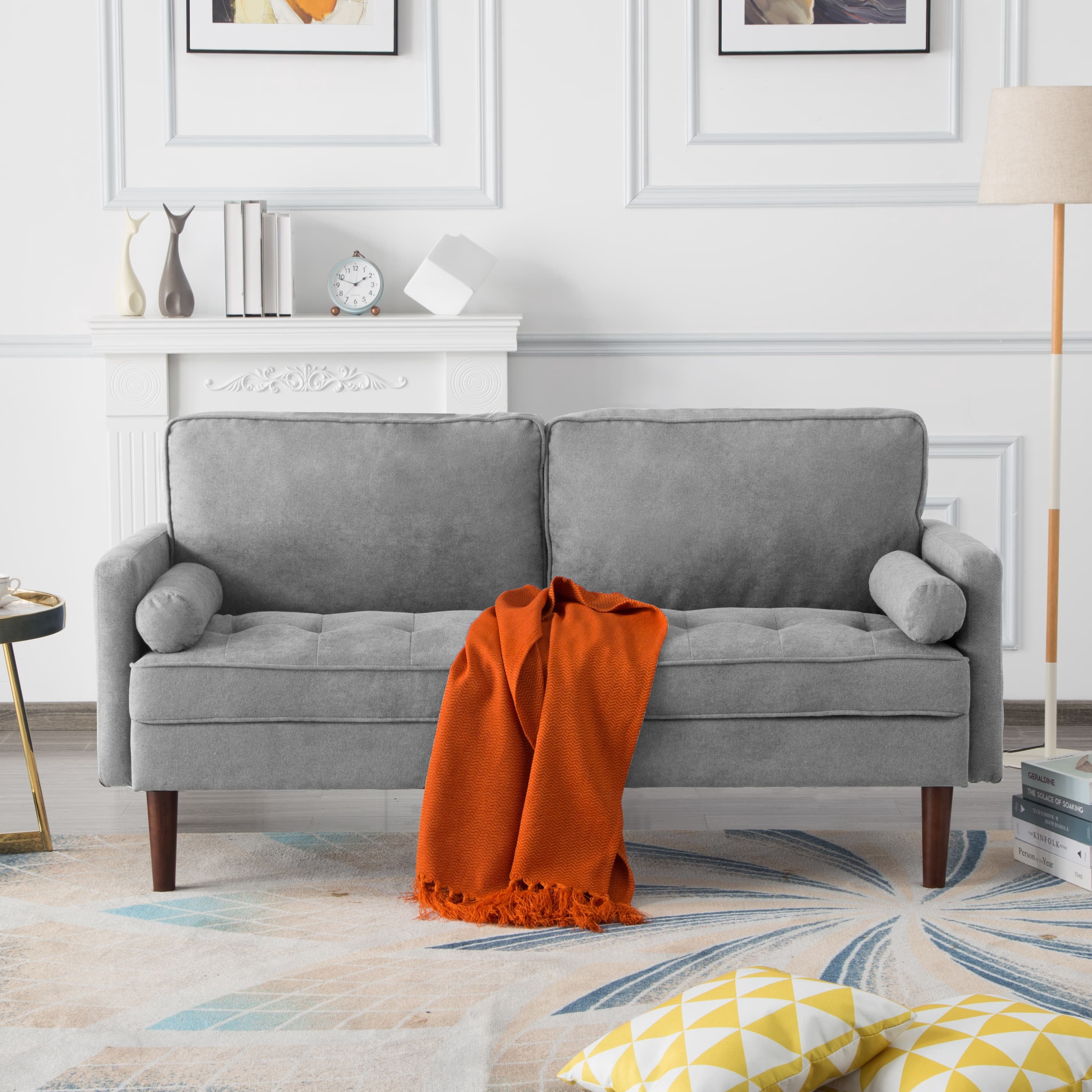 BSHTI 65” Modern Couch/Loveseat,Polyester Upholstery,Detachable Backrest,Tapered Wood Legs,with Non-Slip Pads,2 Pillows Included(Light Gray)