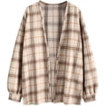 thumbnail image 1 of Women's Plaid Long Sleeve Button Down Wool Blend Shirt Jacket Blouse, 1 of 5