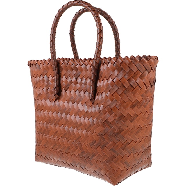 unbranded Bolso De Tejido Color Marrón Para Almacenamiento Con Asa Resistente Y Rústico Portátil