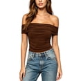 thumbnail image 5 of Favoffer Womens Off Shoulder Tees Irregular Hem Short Sleeve Slim Fitted Casual Tops Fashion Blouses For Street Dating Party Vacation Daily, 5 of 6