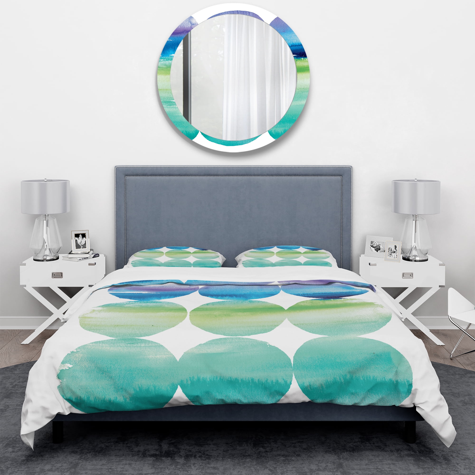 Designart 'Circle Abstract Blue Colorfields III' Geometric Duvet Cover Set