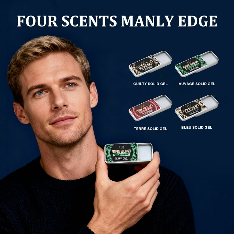 Ycz Solid Cologne for Men, 4 Pack, Auvage, Guilty, Terre, Bleu