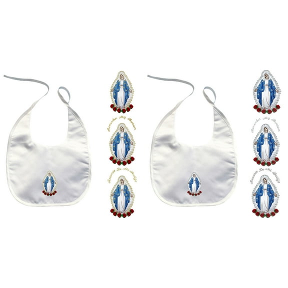 Baby Infant Christening Baptism White Bib Gold Silver Holy Virgin Mary Maria