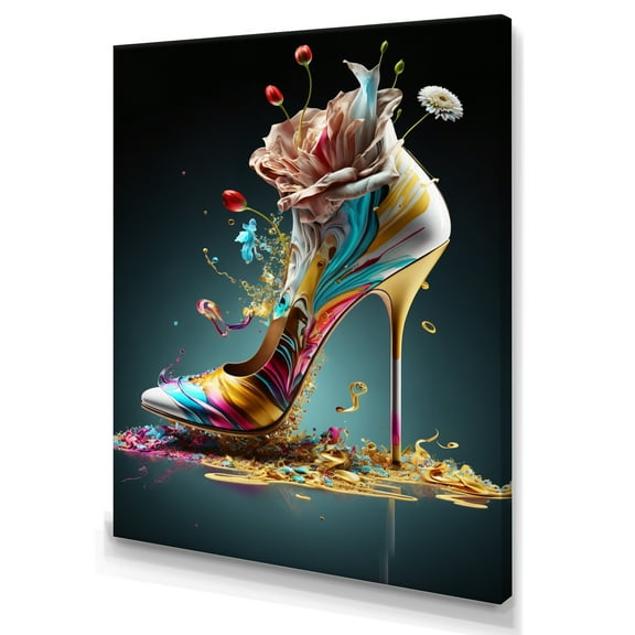 Designart Blue Floral Hight Heels II Canvas Wall Art