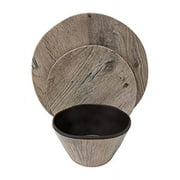Gianna's Home 12 Pieces Rustic Farmhouse Melamine Heavy Weight Plastic Dinnerware Set Wood Grain