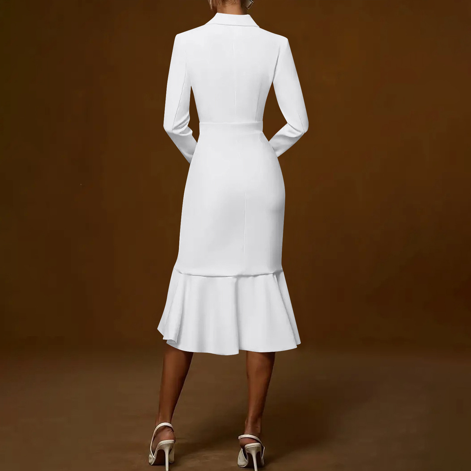 Women's Ruffle Hem Wear to Work Blazer Dresses - Elegant Long Sleeve High Low Bodycon Mermaid Cocktail Dress