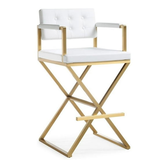 TOV Furniture Director Tabouret de Bar en Acier/tissu 30 Pouces Blanc/or