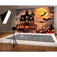 thumbnail image 5 of 9 x 6 ft Halloween Full Moon Scary Night Castle Pumpkin Lantern Photography Backdrop Haunted House Hallowmas Spooky Bats Cemetery Child Kids Party Banner Background Decorations Photoshoot Backdrop, 5 of 5